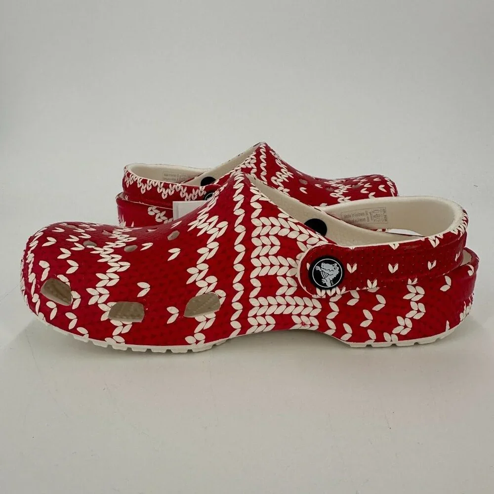 Crocs Kids Classic Clogs Size 2 Red Holiday Sweater Slip-on Shoes